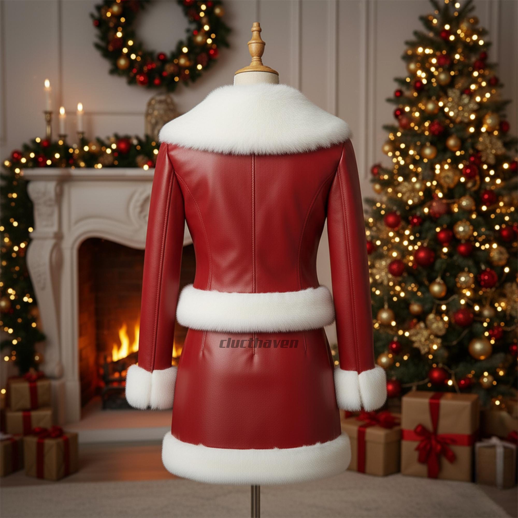 Women's Red Leather Christmas Costume Set