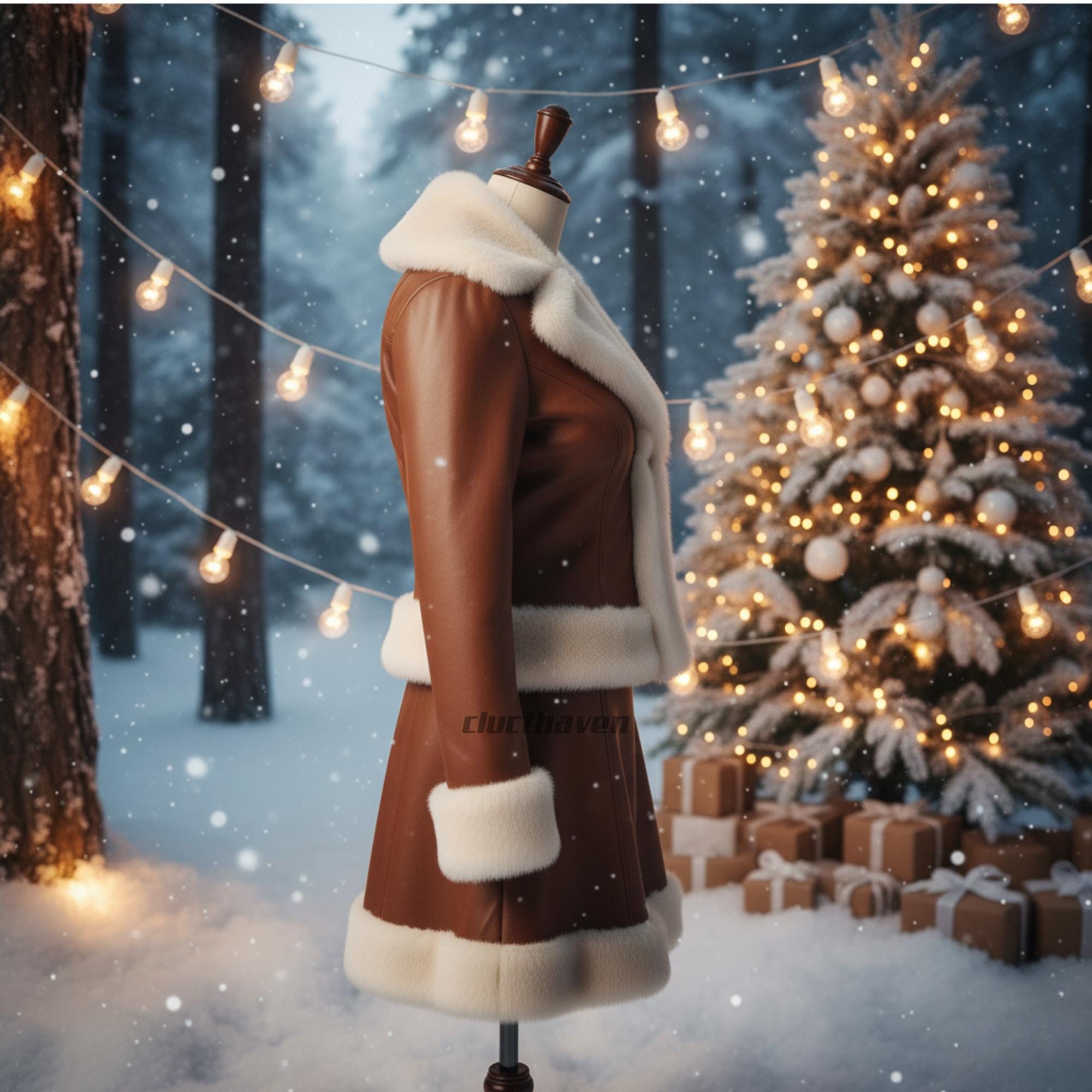 Women Brown Leather Christmas Costume