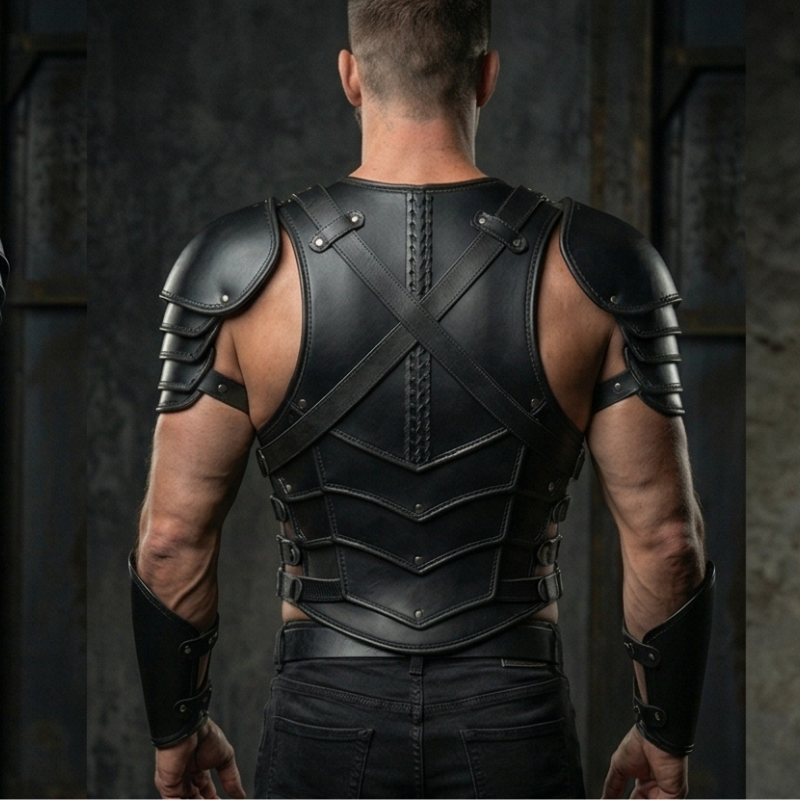 Men's Black Leather Warrior Armor Set | LARP Cuirass with Pauldrons