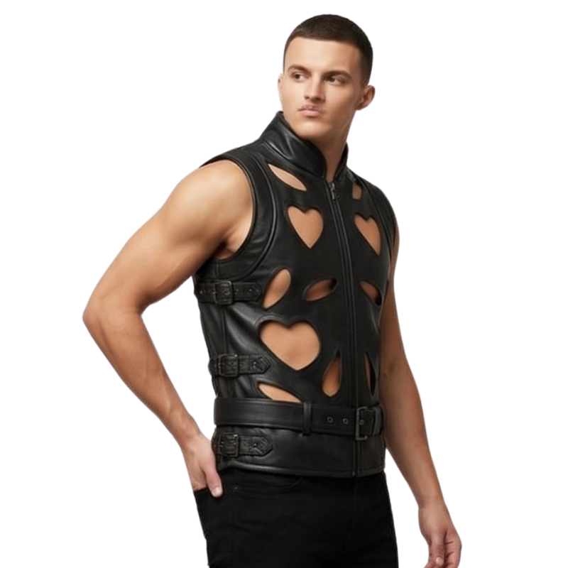 Men's Gothic Heart Cutout Leather Vest & Pants Set