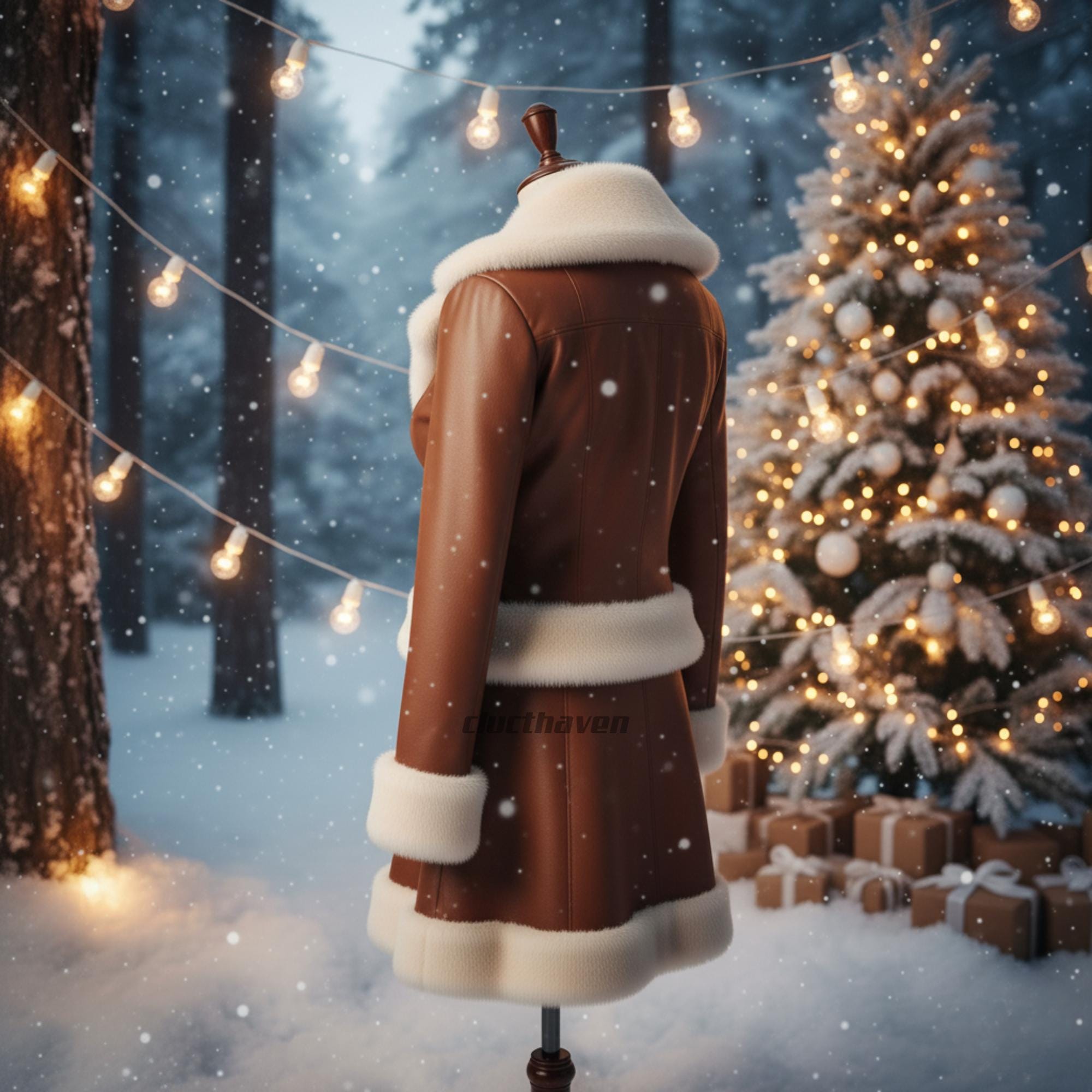 Women Brown Leather Christmas Costume