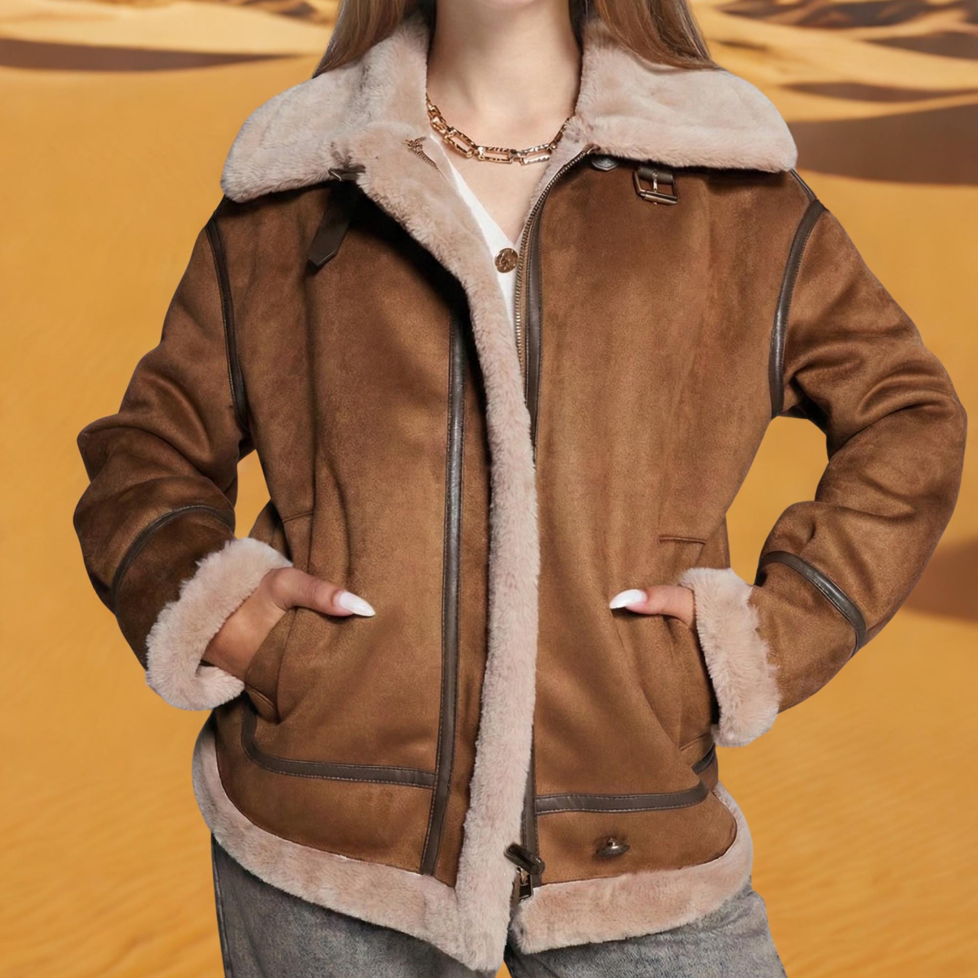 Women’s Genuine Suede Leather Shearling Jacket