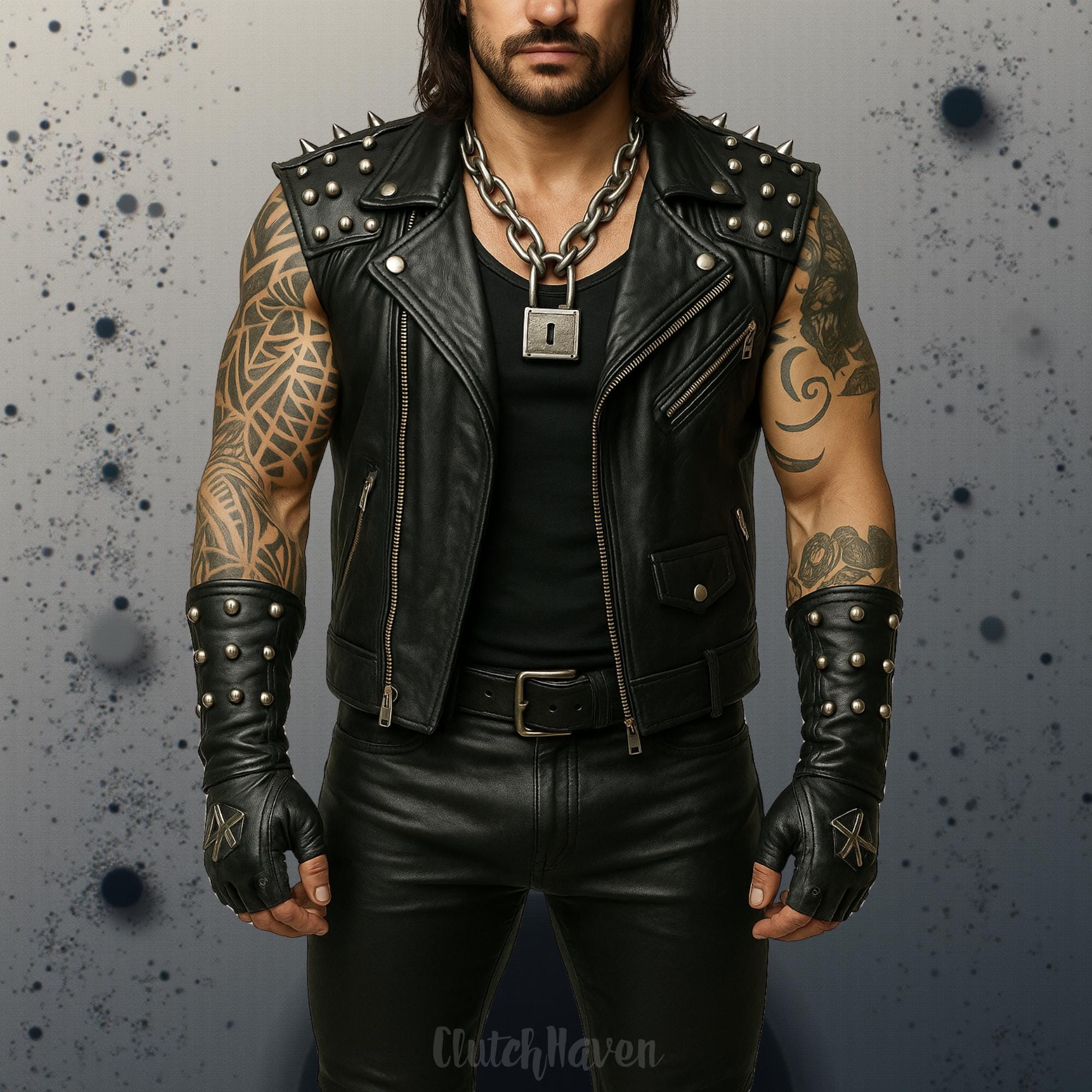 Vanguard Spiked Leather Vest for Men | Studded Biker Vest | Gothic Punk Rock