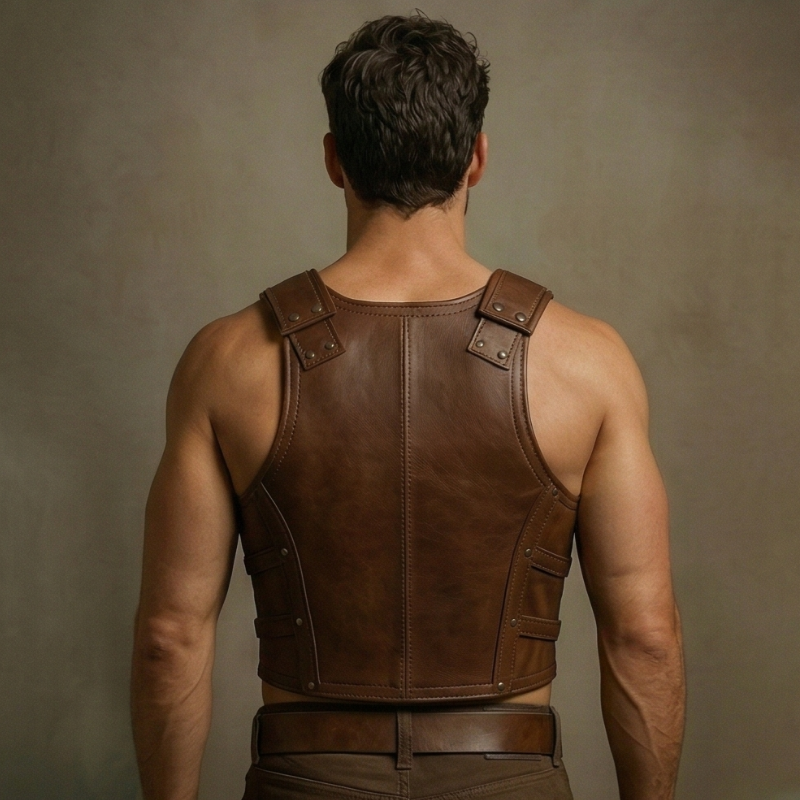 Men's Brown Leather Medieval Armor Vest | LARP Chest Piece With Free Belt
