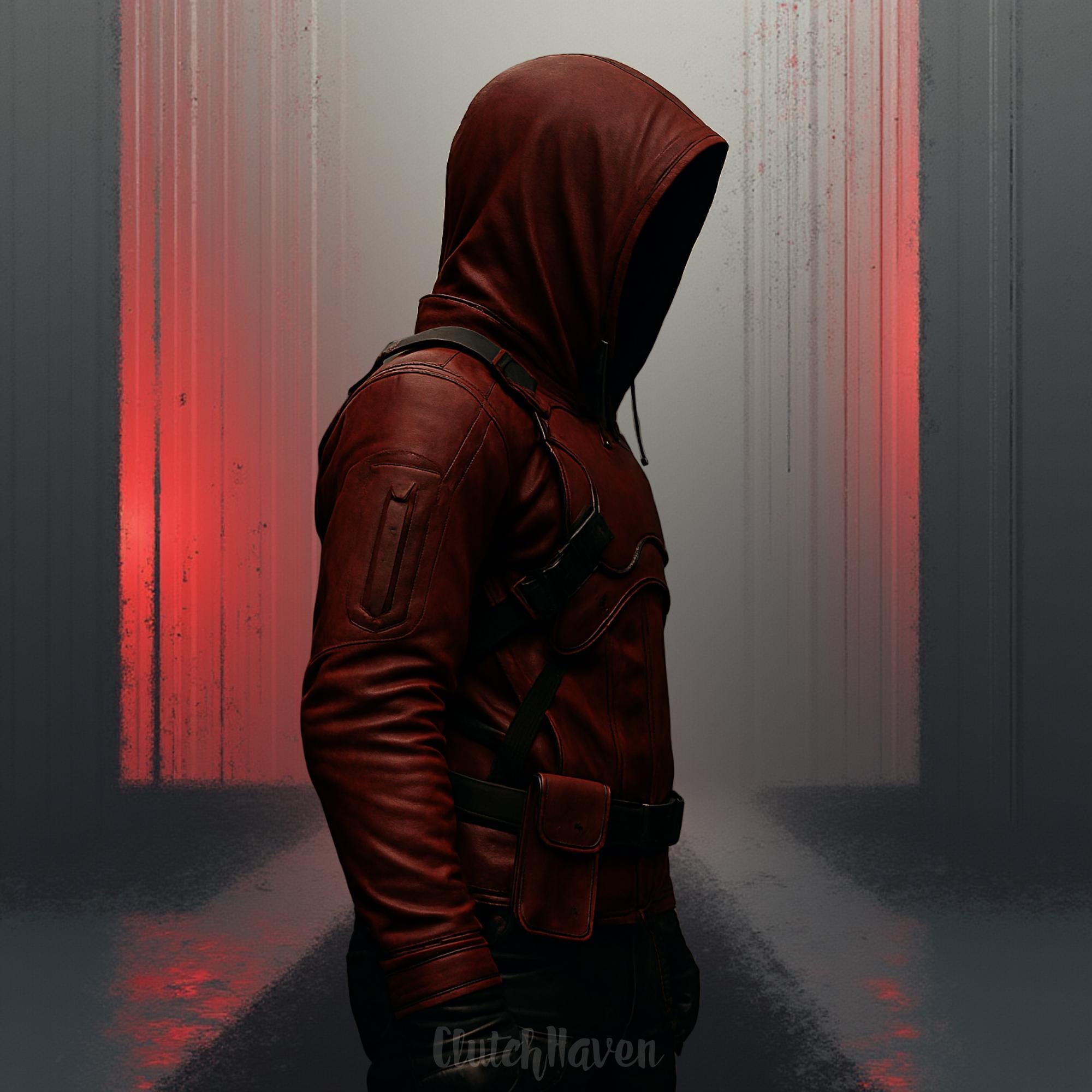 Men's Red Genuine Leather Vigilante Costume Set
