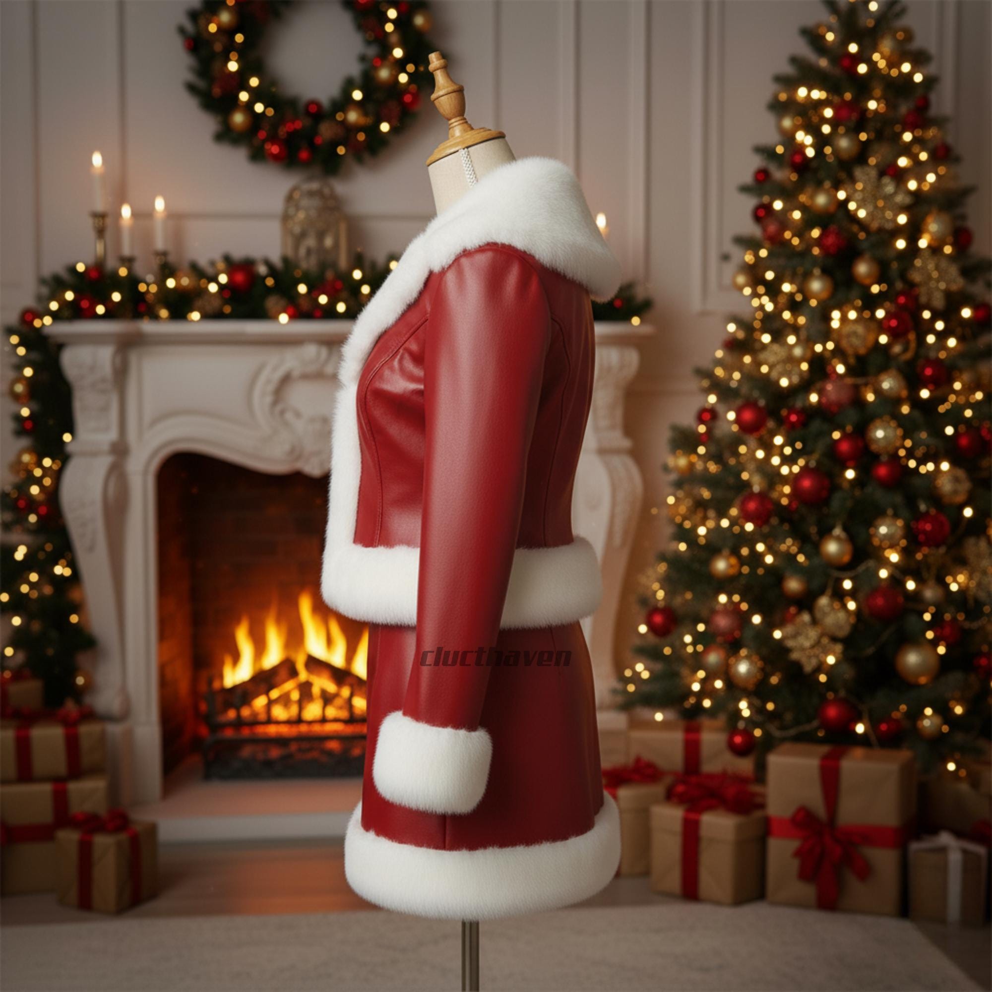 Women's Red Leather Christmas Costume Set
