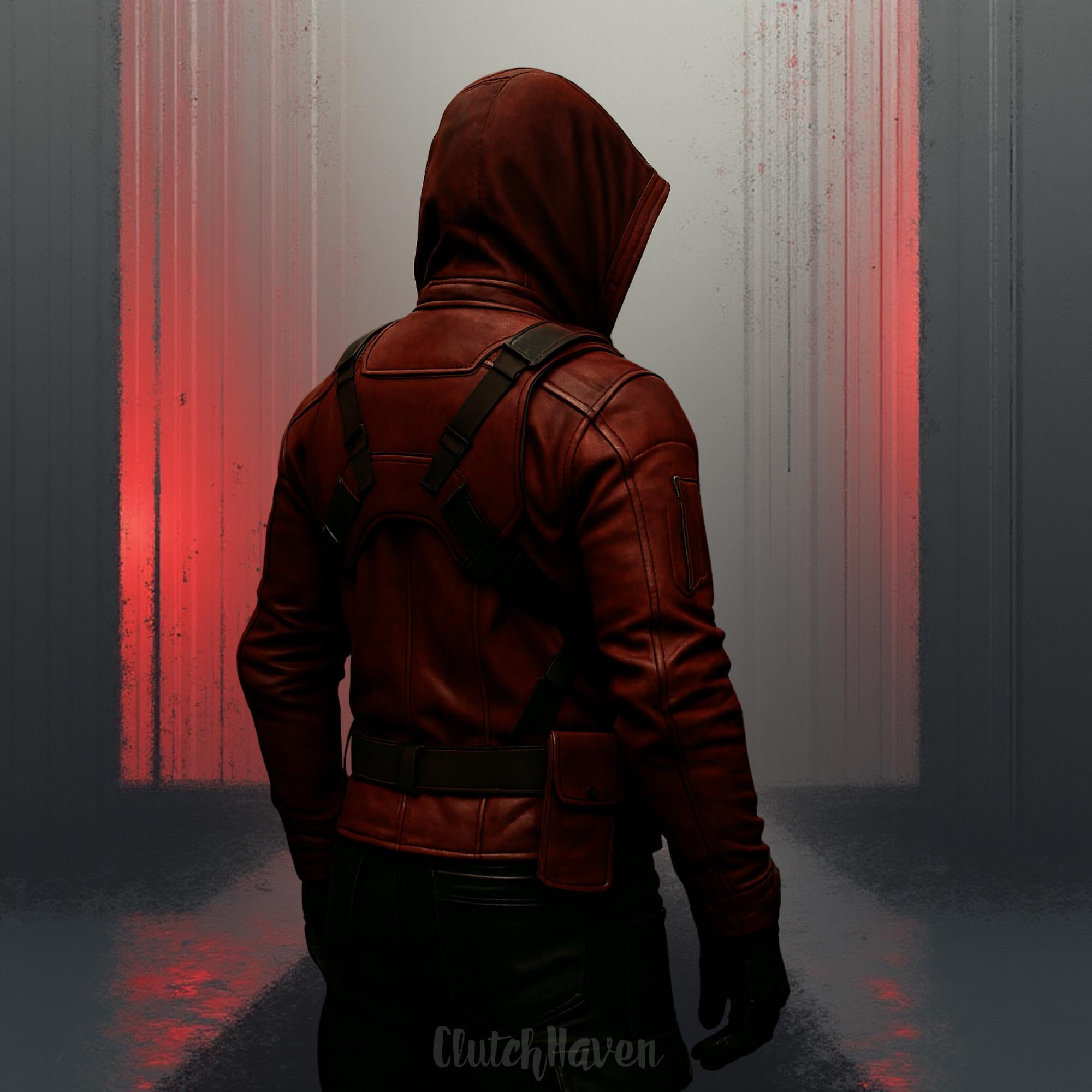 Men's Red Genuine Leather Vigilante Costume Set